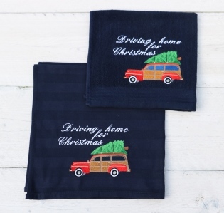 Driving home for Christmas keukenhanddoek en theedoek in donkerblauw