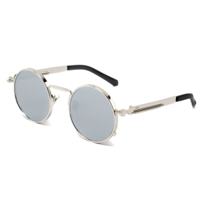 Ronde zonnebril zilver montuur zilveren spiegelglazen hipster