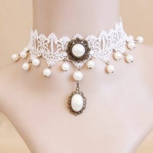 Steampunk choker wit kant ketting 2