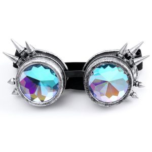 Steampunk goggles bril kaleidoscoop oud zilver spikes