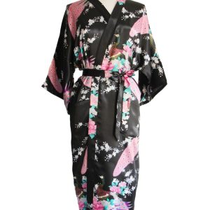 Zwarte kimono satijn Japanse satijnen badjas kamerjas geisha ochtendjas yukata