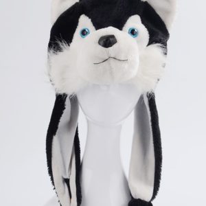 Zwarte husky wolf muts met flappen